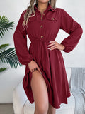 Collared Neck Long Sleeve Dress with Pockets