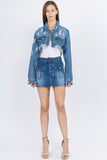 American Bazi Distressed Denim Jacket with Frayed Hem