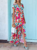 Tied Slit Floral Short Sleeve Dress