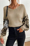 Perfee Leopard Sleeve Dropped Shoulder Sweater