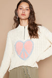 POL Cable-Knit Peace Patch Dropped Shoulder Sweater