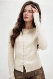 Basic Bae Texture Button Up Round Neck Long Sleeve Top