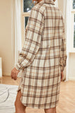 Plaid Collared Neck Long Sleeve Mini Shirt Dress