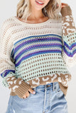 Leopard Striped Round Neck Crochet Knit Top