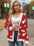 Heart Button Up Dropped Shoulder Long Sleeve Cardigan