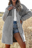 Collared Neck Long Sleeve Longline Teddy Jacket