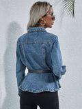 Peplum Collared Neck Long Sleeve Denim Top