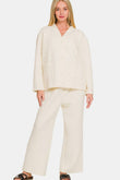 Zenana Quilted Button Up Long Sleeve Top and Pants Lounge Set