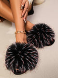 Fuzzy Open Toe Flat Sandals