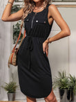 Tied Half Zip Wide Strap Dress