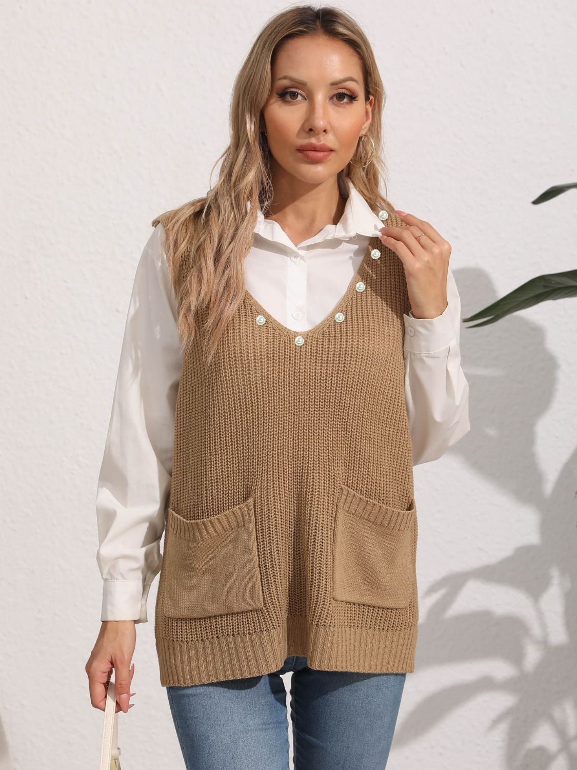 Slit V-Neck Sweater Vest