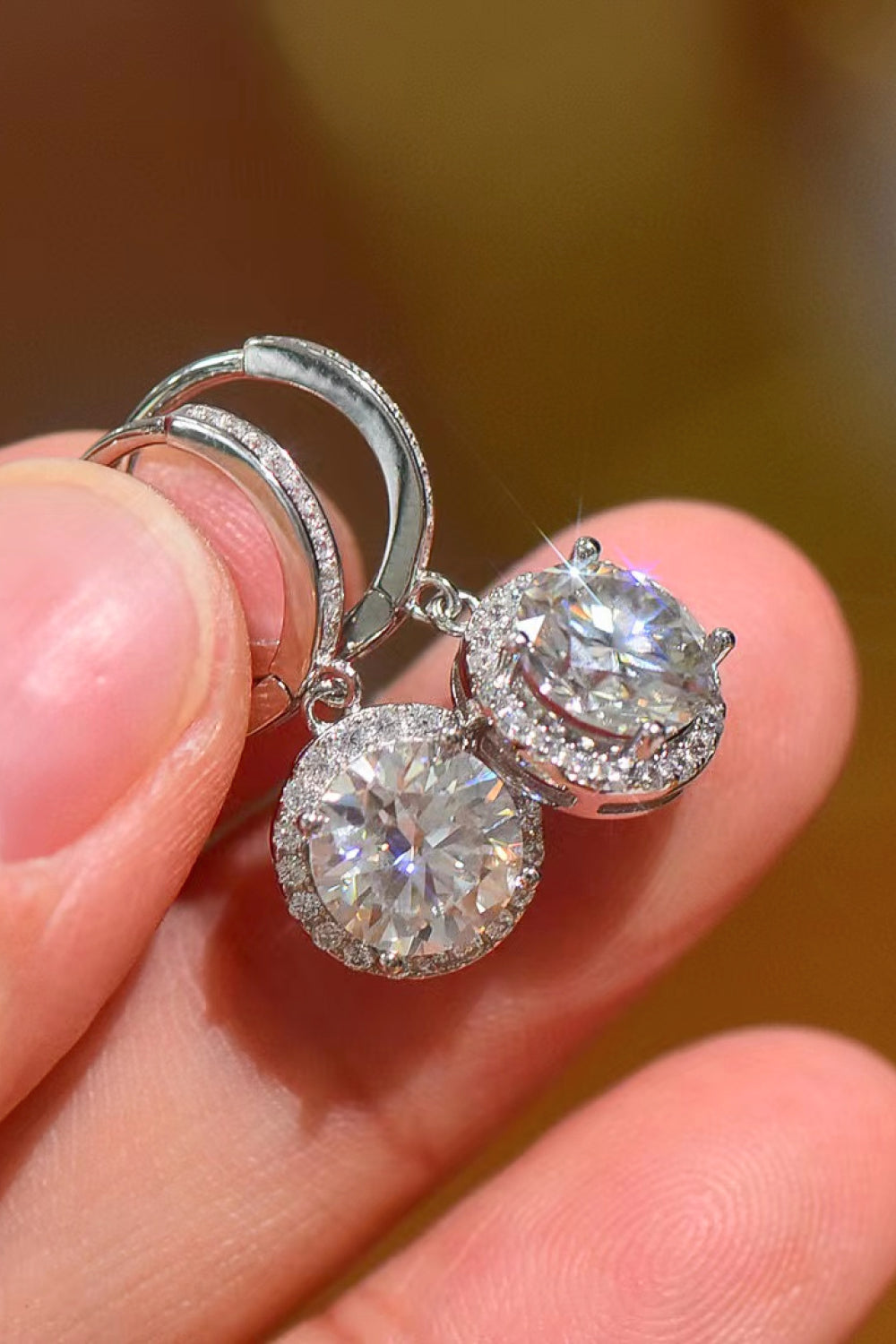 2 Carat Moissanite Round Drop Earrings