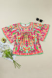 Plus Size Printed Round Neck Half Sleeve Blouse