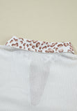 Waffle-Knit Leopard Johnny Collar Long Sleeve Top