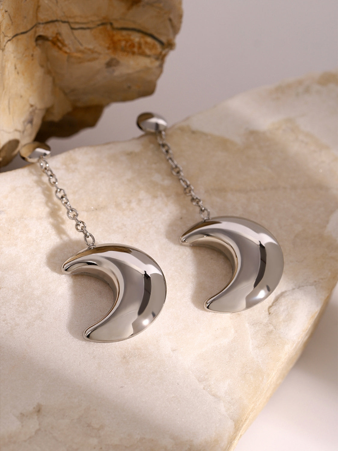 Stainless Steel Moon Dangle Earrings