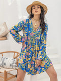 Printed V-Neck Balloon Sleeve Mini Dress