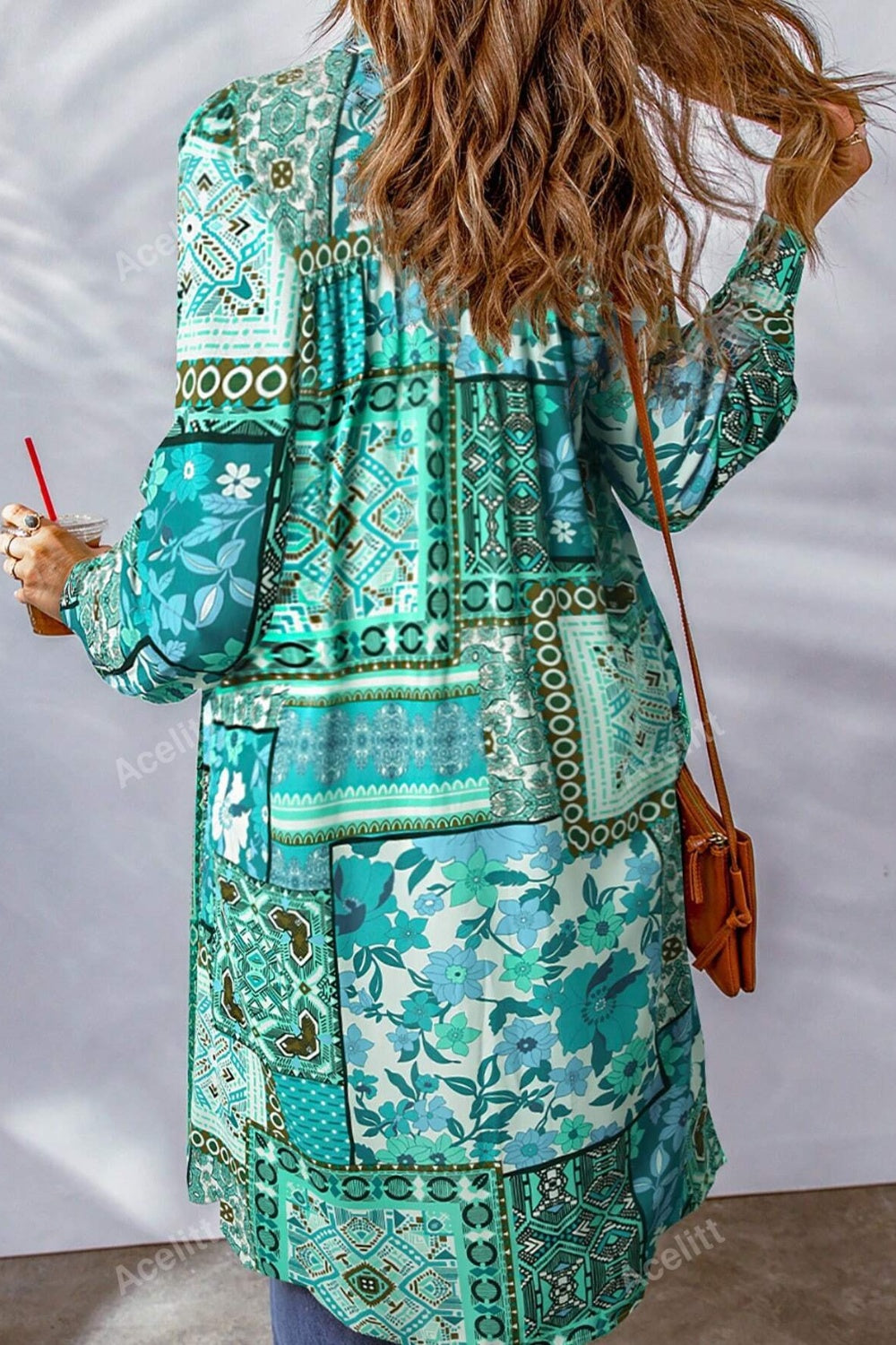 Printed Button Up Long Sleeve Cardigan