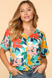 Haptics Printed V-Neck Short Sleeve Top