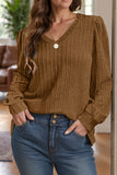 Textured V-Neck Long Sleeve T-Shirt