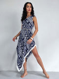 Fringe Printed Single Shoulder Dress