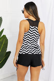 Full Size Chevron Print Ruched Tankini Set