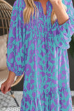 Smocked Printed Tie Neck Long Sleeve Dress