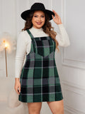 Plus Size Plaid Wide Strap Overall Dress