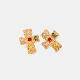 18K Gold-Plated Zircon Cross Earrings