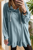 Drawstring Ruffled Dropped Shoulder Long Sleeve Hoodie