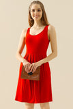 Doublju Full Size Round Neck Ruched Sleeveless Dress with Pockets