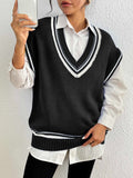 Contrast Trim V-Neck Sweater Vest