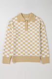 Checkered Collared Neck Long Sleeve Sweater