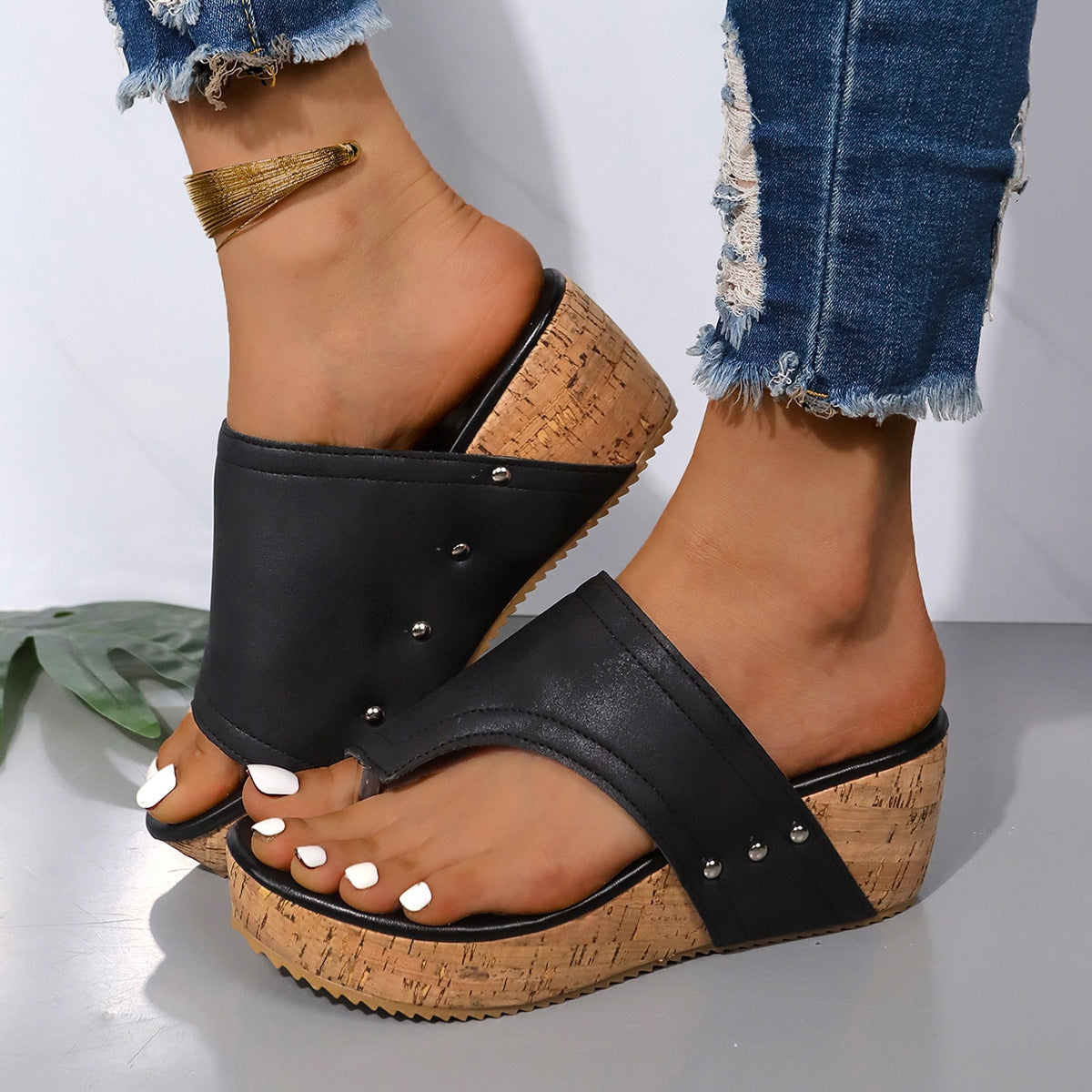 PU Leather Wedge Sandals