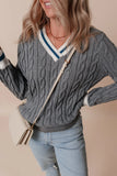 Cable-Knit V-Neck Long Sleeve Sweater