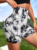 Tie-Dye High Waist Wide Waistband Active Shorts