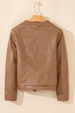 PU Leather Round Neck Long Sleeve Jacket