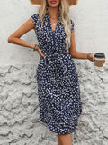 Slit Printed Cap Sleeve Dress