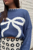 Bow Graphic Round Neck Long Sleeve Sweater