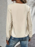 Contrast V-Neck Long Sleeve Blouse