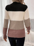 Color Block Mock Neck Long Sleeve Sweater