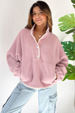 Half Snap Long Sleeve Sweatshirt with Side Slit Pockets