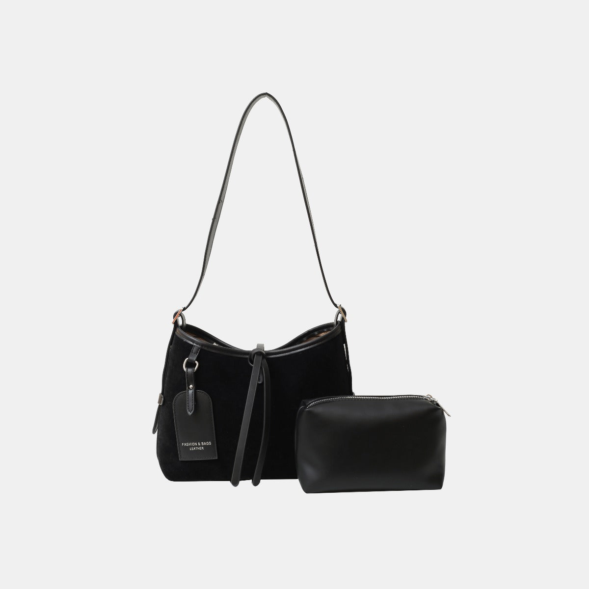 Suede Shoulder Bag and PU Leather Clutch 2 Piece Set