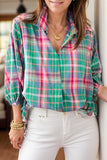 Plaid Collared Neck Three-Quarter Sleeve Blouse