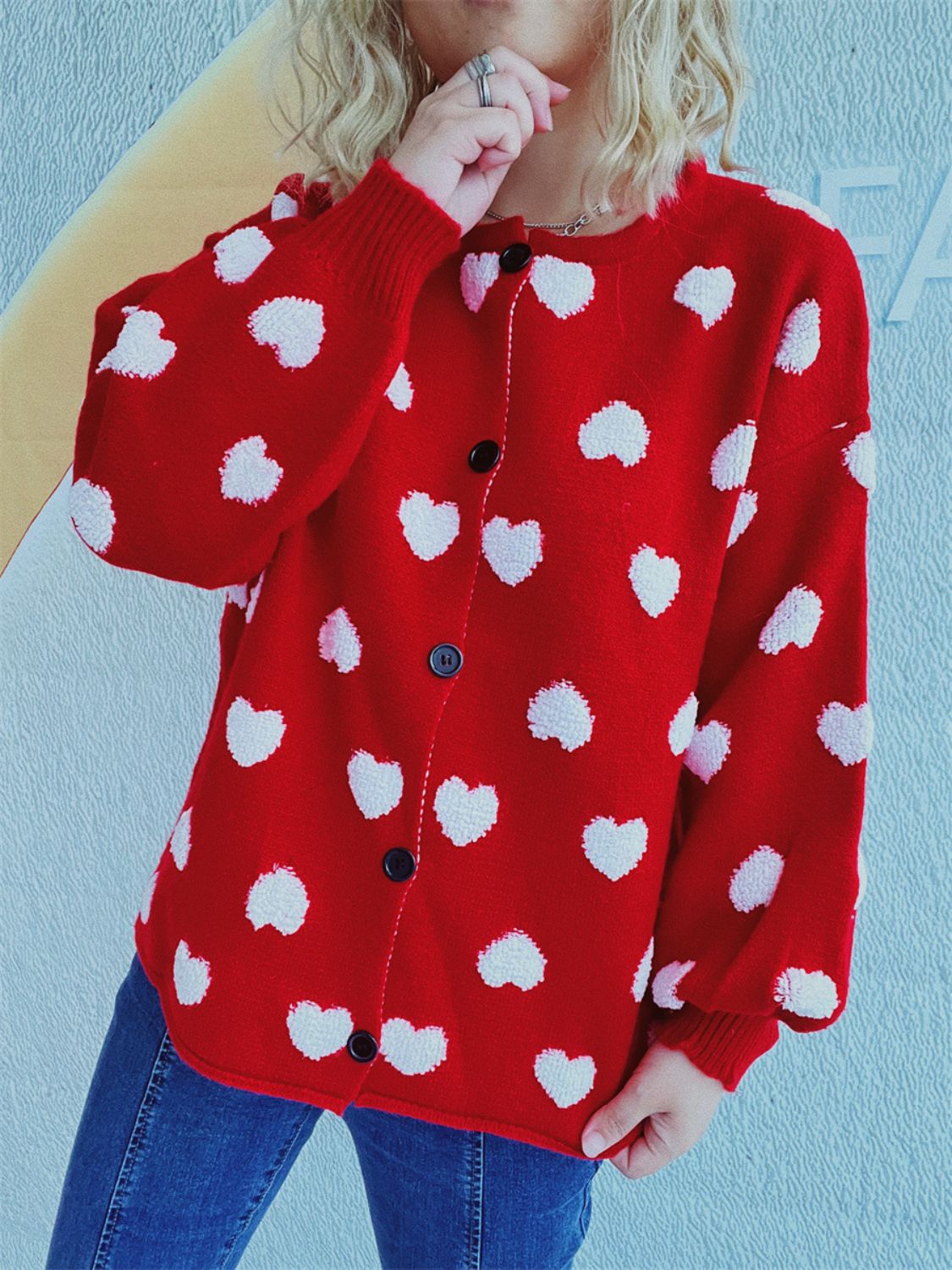 Heart Button Up Long Sleeve Cardigan