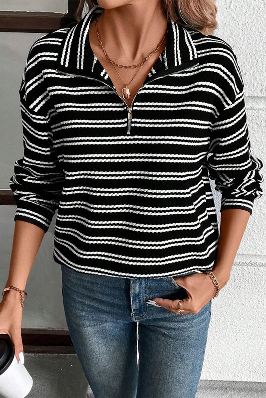 Striped Half Zip Long Sleeve Top