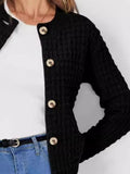 Button Up Round Neck Long Sleeve Cardigan