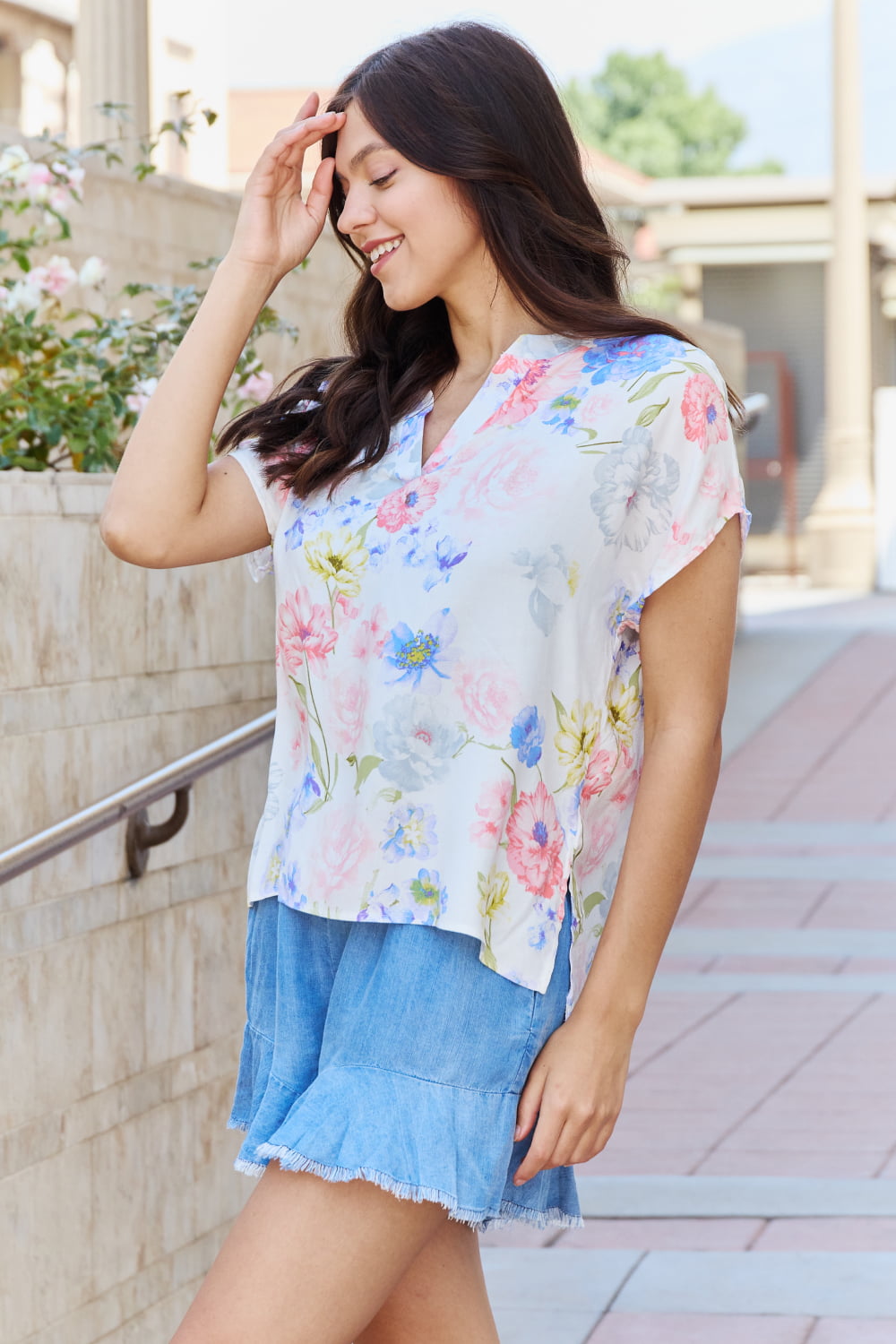 White Birch One And Only Full Size Short Sleeve Floral Print Top