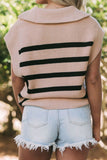 Striped Half Zip Cap Sleeve Knit Top