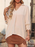 Johnny Collar Three-Quarter Sleeve Blouse