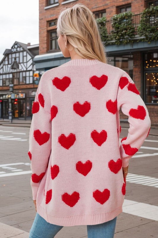 Heart Button Down Long Sleeve Cardigan